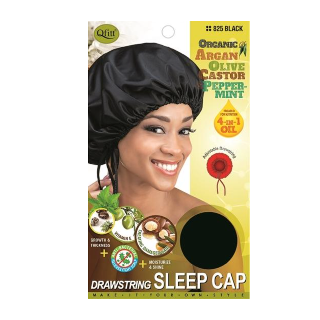 Drawstring Sleep Cap: Black